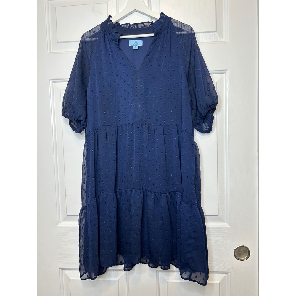 CeCe V-Neck Swiss Dot Short Sleeve Baby Doll‎ Dress XL